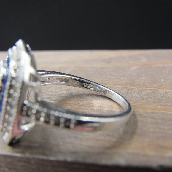 Size 6.25 Sterling Silver Cubic Zirconia & Blue Topaz Fancy Band Ring Vintage - Picture 6 of 9